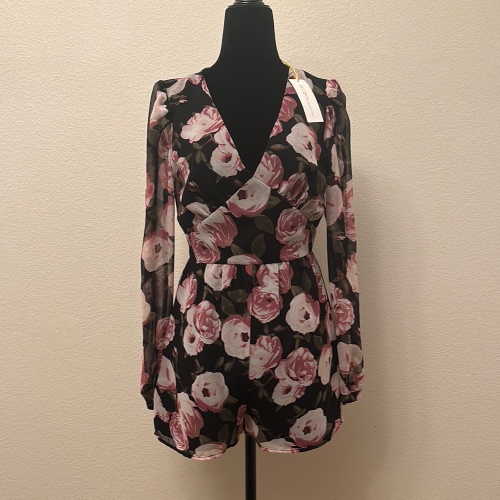 Floral Black and Pink Women's romper